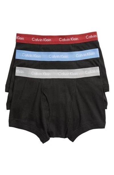 Calvin Klein Cotton Trunks In Black W/ Blue/ Plum/ Grey