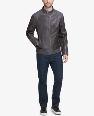 Cole Haan Washed Leather Moto Jacket In Black