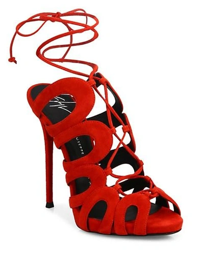 Giuseppe Zanotti Cutout Suede Lace-up Sandals In Red