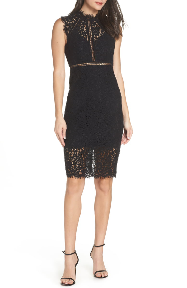 bardot lace sheath dress black