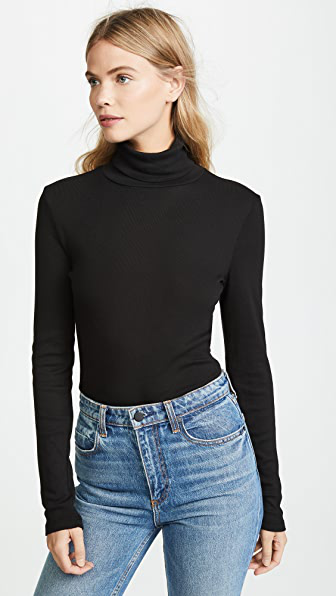black fitted turtleneck top