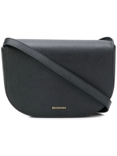 Balenciaga Ville Logo Leather Crossbody Saddle Bag In Noir Blanc