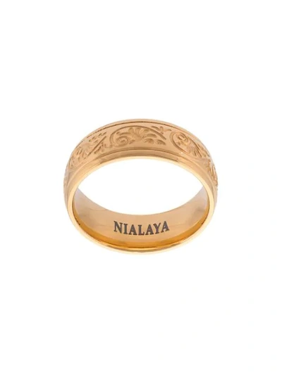 Nialaya Jewelry Decorative Engraved Ring In Yellow