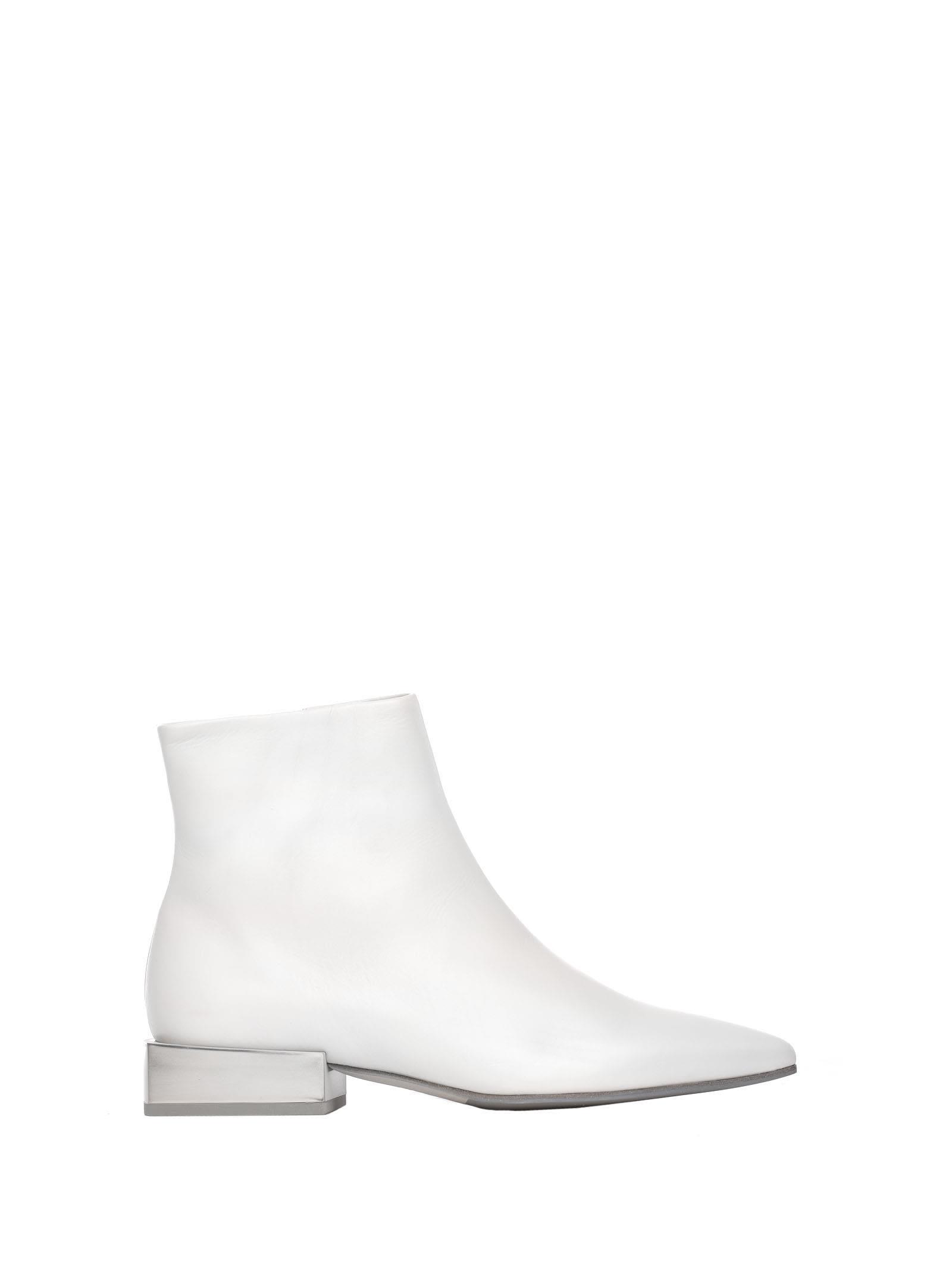 Leather Heeled Ankle Boots With Metallic Block Heel in Bianco Leather Heeled Ankle Boots With Metallic Block Heel in Bianco