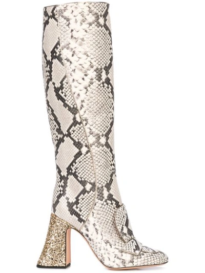 Rochas Pascal Glitter-heel Leather Boots In Grey