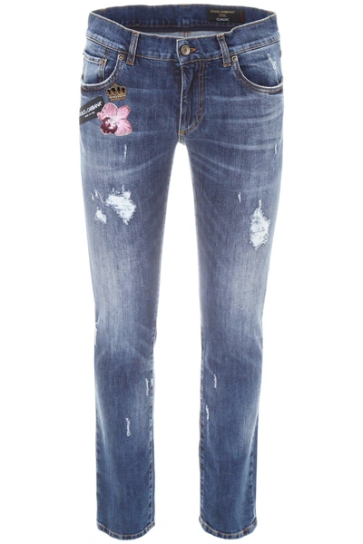 Dolce & Gabbana Destroyed Stretch Denim Jeans In Variante Abbinata
