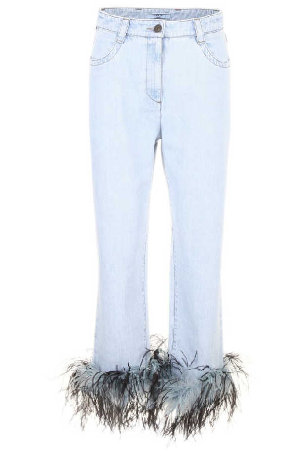 prada feather jeans