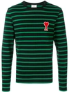 Ami Alexandre Mattiussi Ami De Coeur Long Sleeved T-shirt In 003 Black/green