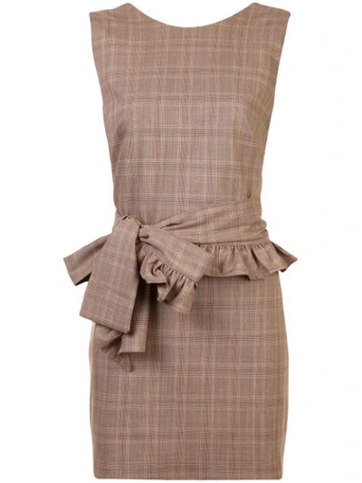 Maggie Marilyn I've Got Your Back Belted Checked Organic Wool Mini Dress In Brown