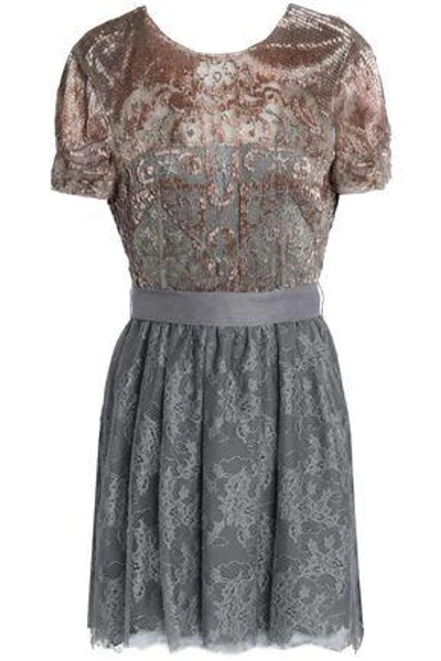 Valentino Embellished Embroidered Silk-tulle And Lace Mini Dress In Gray