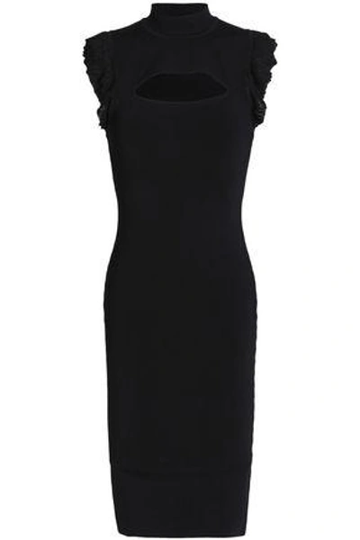 Bailey44 Woman Bewitched Ruffle-trimmed Cutout Ribbed-knit Dress Black