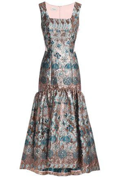 Temperley London Woman Satin-paneled Metallic-jacquard Gown Rose Gold