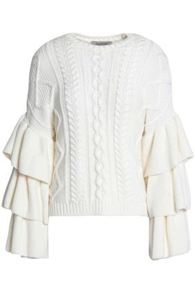 Valentino Woman Tiered Wool Cable-knit Sweater Ivory