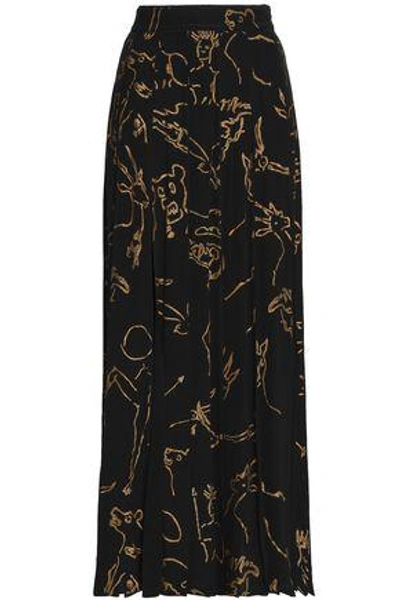 Valentino Woman Printed Silk Maxi Skirt Black