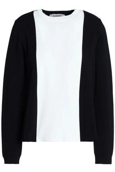 Valentino Woman Pleated Two-tone Knitted Sweater Black