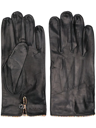 Paul Smith Striped Trim Leather Gloves In Black