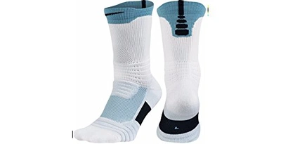 Nike Elite Versatility Crew Basketball Socks In White/omega Blue/black