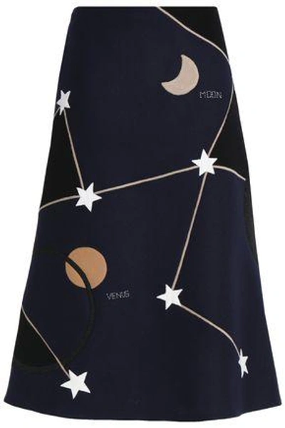 Valentino Woman Appliquéd Embroidered Wool-blend Midi Dress Midnight Blue