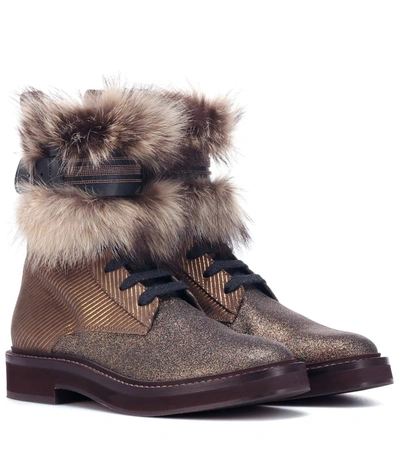 Brunello Cucinelli Fur-trimmed Ankle Boots In Brown