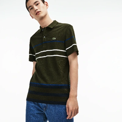 Lacoste Men's Regular Fit Thick Striped Cotton Polo In Khaki Green / Blue / Navy Blue / White