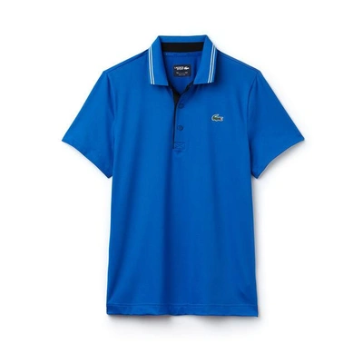 Lacoste Men's  Sport Lettering Stretch Technical Jersey Golf Polo Shirt In Blue / Black / White