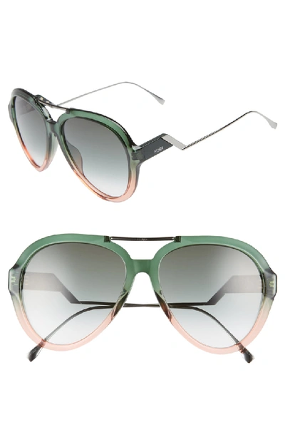 Fendi 58mm Aviator Sunglasses - Green Pea/ Pink