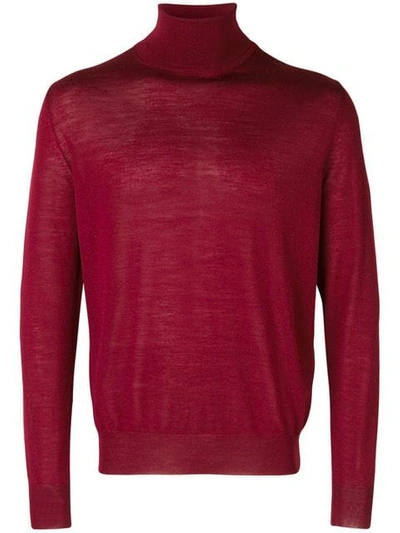 Canali Roll-neck Fitted Jumper In Red