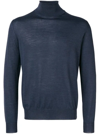 Canali Turtle-neck Fitted Sweater In Blue