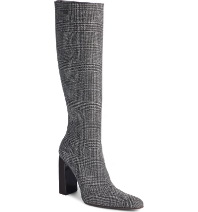 Balenciaga Prince De Galles Houndstooth Knee Boot In Grey