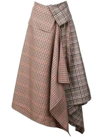 Monse Asymmetric Paneled Checked Wool-blend Midi Skirt In Grey