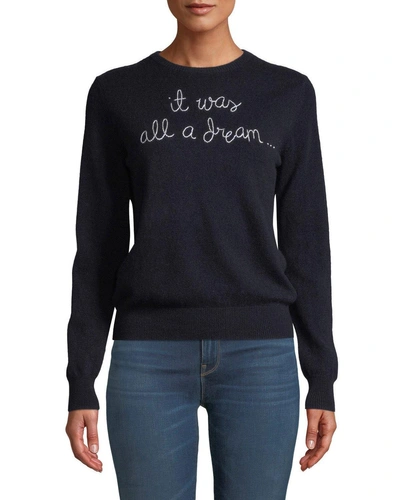 Lingua Franca It Was All A Dream Embroidered Cashmere Sweater In Navy
