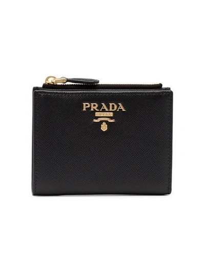 Prada Small Leather Logo Wallet - Black In Black