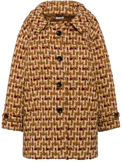 Miu Miu Tweed Cocoon Coat In Brown