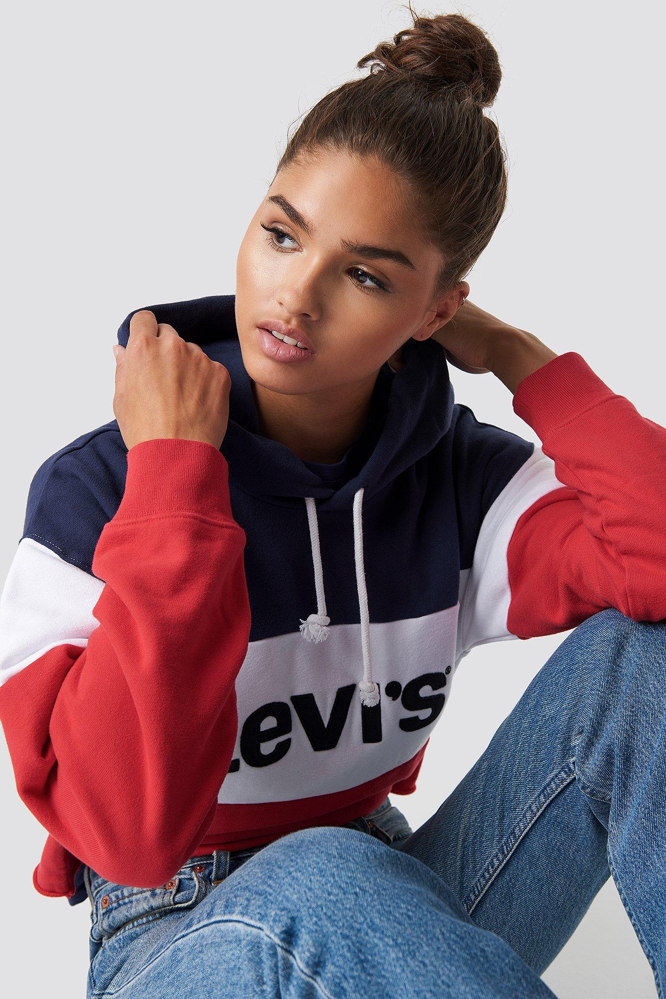 levis raw cut cb crop hoodie color block