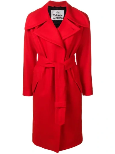 Vivienne Westwood Belted Wool Cloth Coat In Red