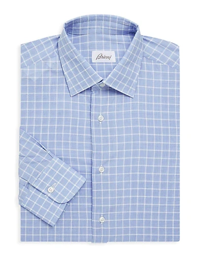 Brioni Cotton Check Dress Shirt In Sky Blue