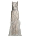 Basix Black Label Lace & Feather Trim Column Dress In Silver