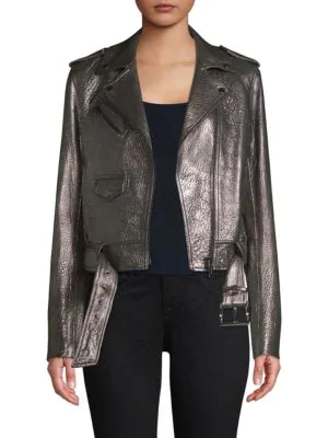 michael kors metallic leather moto jacket