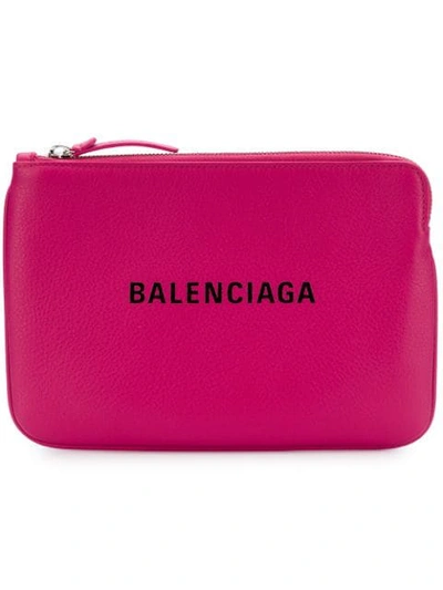 Balenciaga Everyday Printed Textured-leather Pouch In Pink