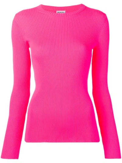 Balenciaga Neon Ribbed-knit Top In Pink