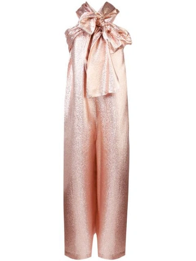 Ulla Johnson Jagger One-shoulder Silk-blend Lamé Jumpsuit In Pink