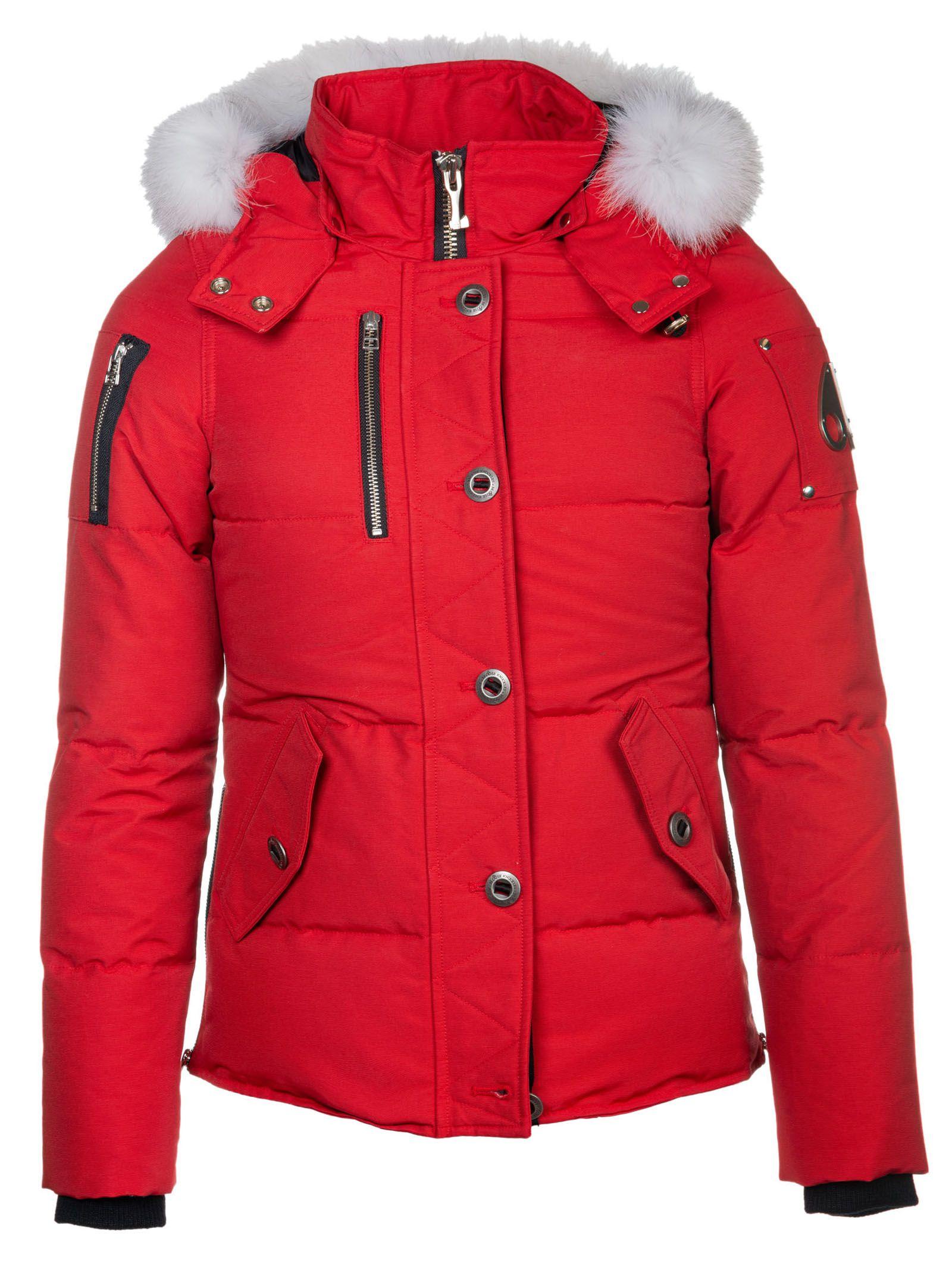 Moose Knuckles Fur Hooded Down Jacket In Deep Red White Fur ModeSens