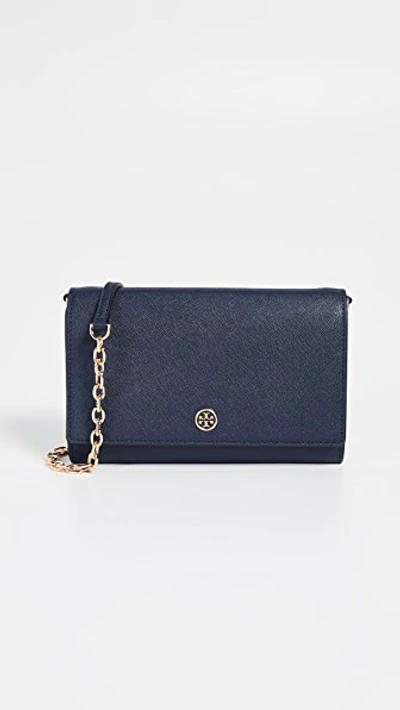 Tory Burch Robinson Chain Wallet In Royal Navy