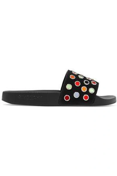 Givenchy Embellished Leather Slides In Black