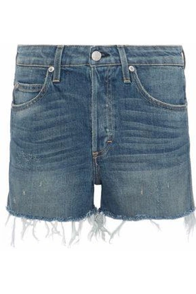 Amo Woman Babe Distressed Denim Shorts Mid Denim