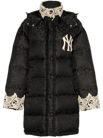 Gucci Oversized Lace Trim Puffer Jacket In Black