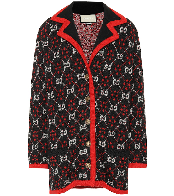 Gucci Oversized Alpaca And Wool-Blend Jacquard Cardigan In Black | ModeSens
