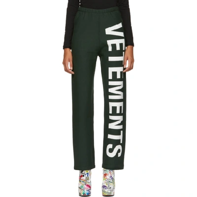 Vetements Large Logo Cotton Sweatpants In Green | ModeSens