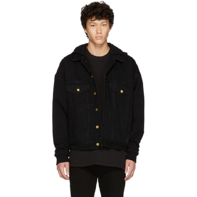 Fear Of God Hooded Stretch-denim Jacket In Black