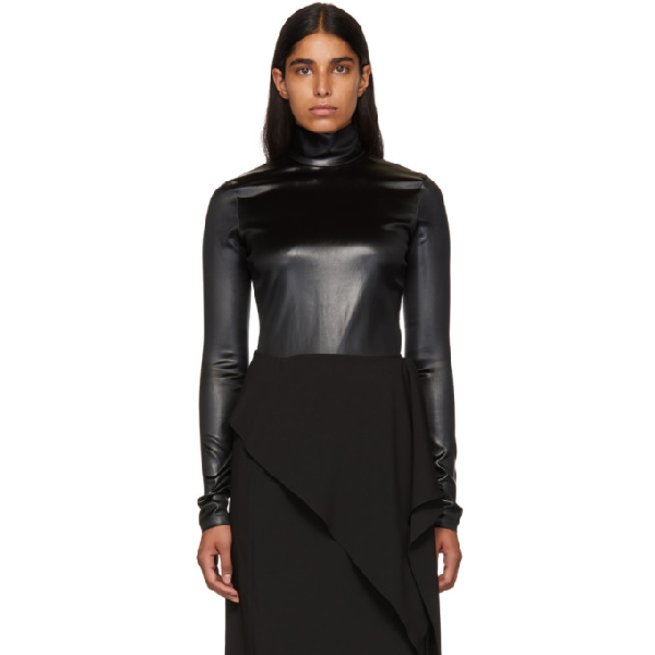 Givenchy Black Faux-leather Turtleneck Bodysuit In 001 Black | ModeSens